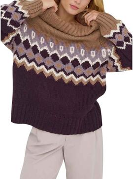 Maglia Only Rock Jacquard color tostato per donna