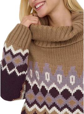 Maglia Only Rock Jacquard color tostato per donna