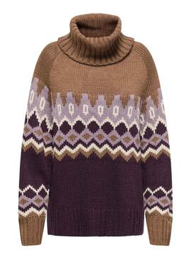 Maglia Only Rock Jacquard color tostato per donna