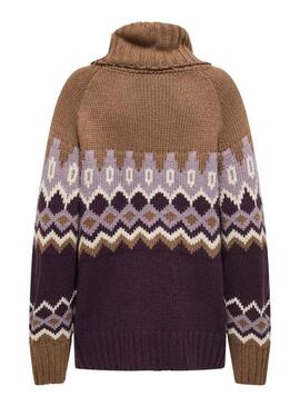 Maglia Only Rock Jacquard color tostato per donna