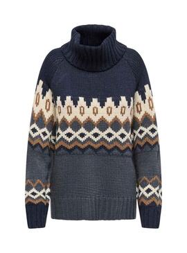 Maglia in misto lana blu Only Rock Jacquard per donna