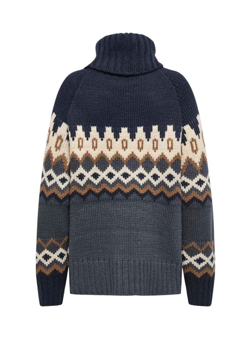 Maglia in misto lana blu Only Rock Jacquard per donna