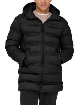 Giacca imbottita Only and Sons Union con cappuccio nero per uomo