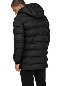 Giacca imbottita Only and Sons Union con cappuccio nero per uomo