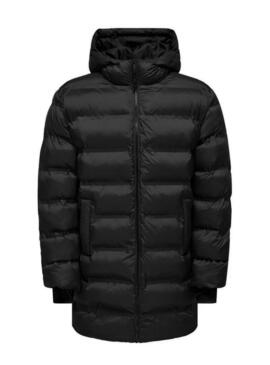 Giacca imbottita Only and Sons Union con cappuccio nero per uomo