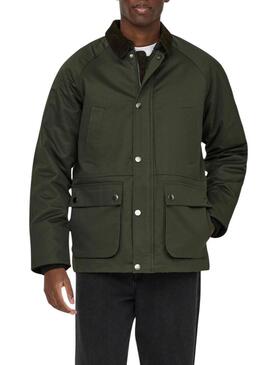 Giubbotto Only and Sons Bob encerato verde per uomo