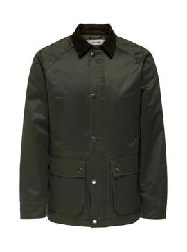 Giubbotto Only and Sons Bob encerato verde per uomo