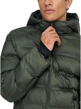 Giacca imbottita Only and Sons Union con cappuccio verde per uomo