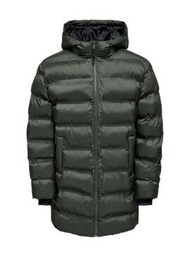 Giacca imbottita Only and Sons Union con cappuccio verde per uomo