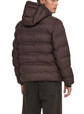 Giacca imbottita con cappuccio marrone per uomo Only and Sons Union