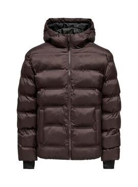 Giacca imbottita con cappuccio marrone per uomo Only and Sons Union