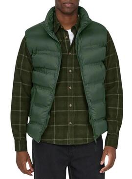 Gilet Only and Sons Union imbottito verde per uomo.