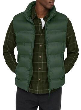 Gilet Only and Sons Union imbottito verde per uomo.