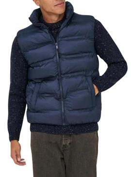 Gilet imbottito blu marino Only and Sons Union per uomo.