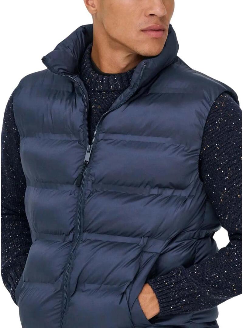 Gilet imbottito blu marino Only and Sons Union per uomo.