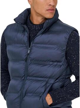 Gilet imbottito blu marino Only and Sons Union per uomo.