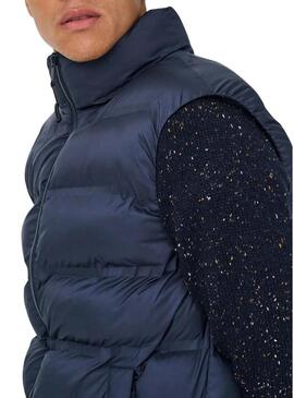 Gilet imbottito blu marino Only and Sons Union per uomo.