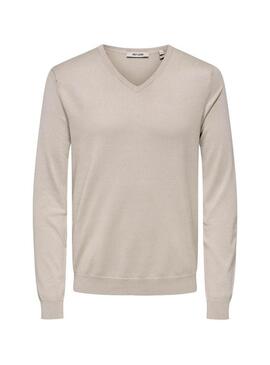 Maglia Only and Sons Wyler beige a collo a V per uomo