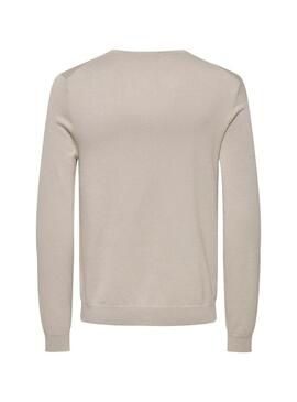 Maglia Only and Sons Wyler beige a collo a V per uomo