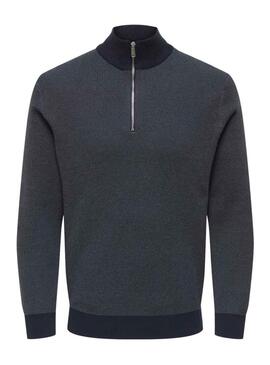 Maglione Only and Sons Philip blu marino con zip per uomo