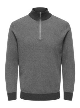 Maglia Only and Sons Philip grigia con zip per uomo