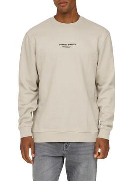 Felpa Only and Sons Curated Crew beige per uomo