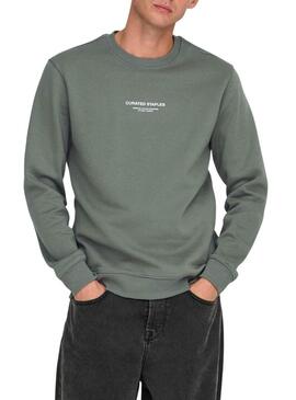 Felpa Only and Sons Curated Crew verde per uomo