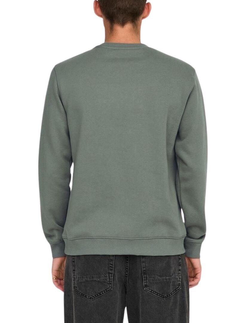 Felpa Only and Sons Curated Crew verde per uomo