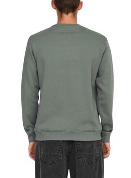 Felpa Only and Sons Curated Crew verde per uomo