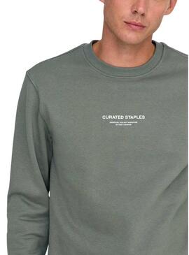 Felpa Only and Sons Curated Crew verde per uomo