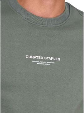 Felpa Only and Sons Curated Crew verde per uomo