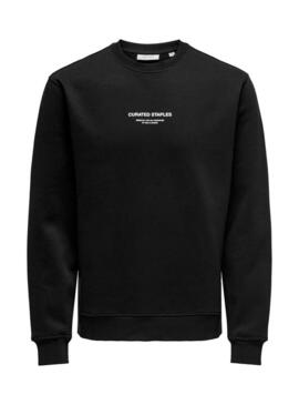 Felpa Only and Sons Curated Crew nera per uomo.