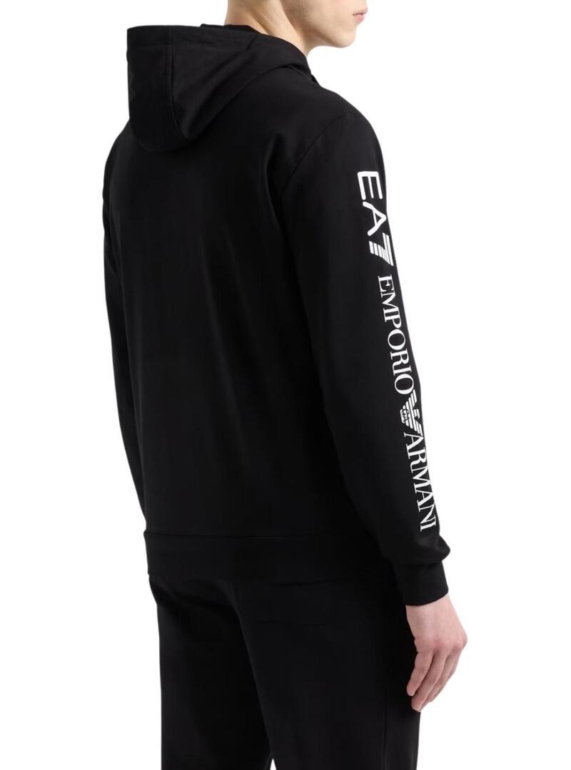 Giacca Emporio Armani EA7 nera con cappuccio e zip per uomo.