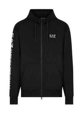 Giacca Emporio Armani EA7 nera con cappuccio e zip per uomo.