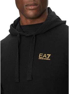 Felpa Emporio Armani EA7 con cappuccio nera e dorata per uomo