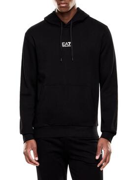 Felpa con cappuccio nera con logo Emporio Armani EA7 per uomo