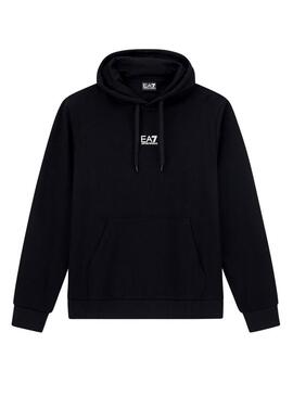 Felpa con cappuccio nera con logo Emporio Armani EA7 per uomo