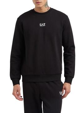 Felpa Emporio Armani EA7 nera con logo bianco per uomo