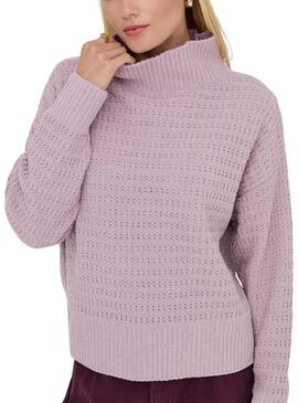 Maglia Only Globe con collo alto color malva per donna.