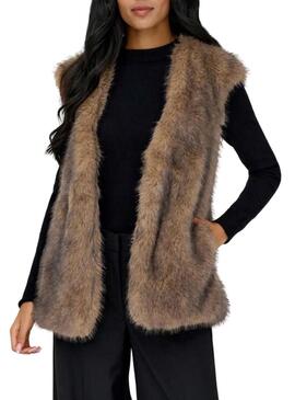 Gilet Only Dawn in pelo sintetico color tostato per donna