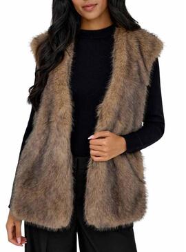 Gilet Only Dawn in pelo sintetico color tostato per donna