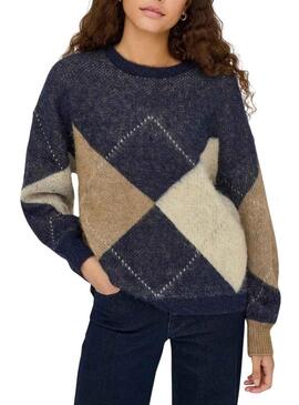 Maglia Only Noeme Jacquard blu marino per donna