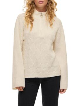 Maglione Vila Vilassia beige con zip sul collo per donna