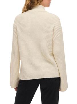 Maglione Vila Vilassia beige con zip sul collo per donna