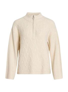 Maglione Vila Vilassia beige con zip sul collo per donna