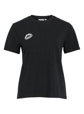 Maglietta Vila Vinora nera con stampa labbra per donna