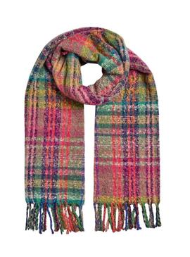 Sciarpa Pieces Melina a quadri rosa per donna.