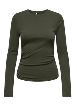 Maglietta Only Free Rib Slub verde per donna