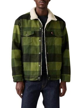 Giubbotto Levi's Trucker Plaid Sherpa a quadretti verde per uomo