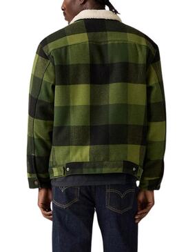 Giubbotto Levi's Trucker Plaid Sherpa a quadretti verde per uomo